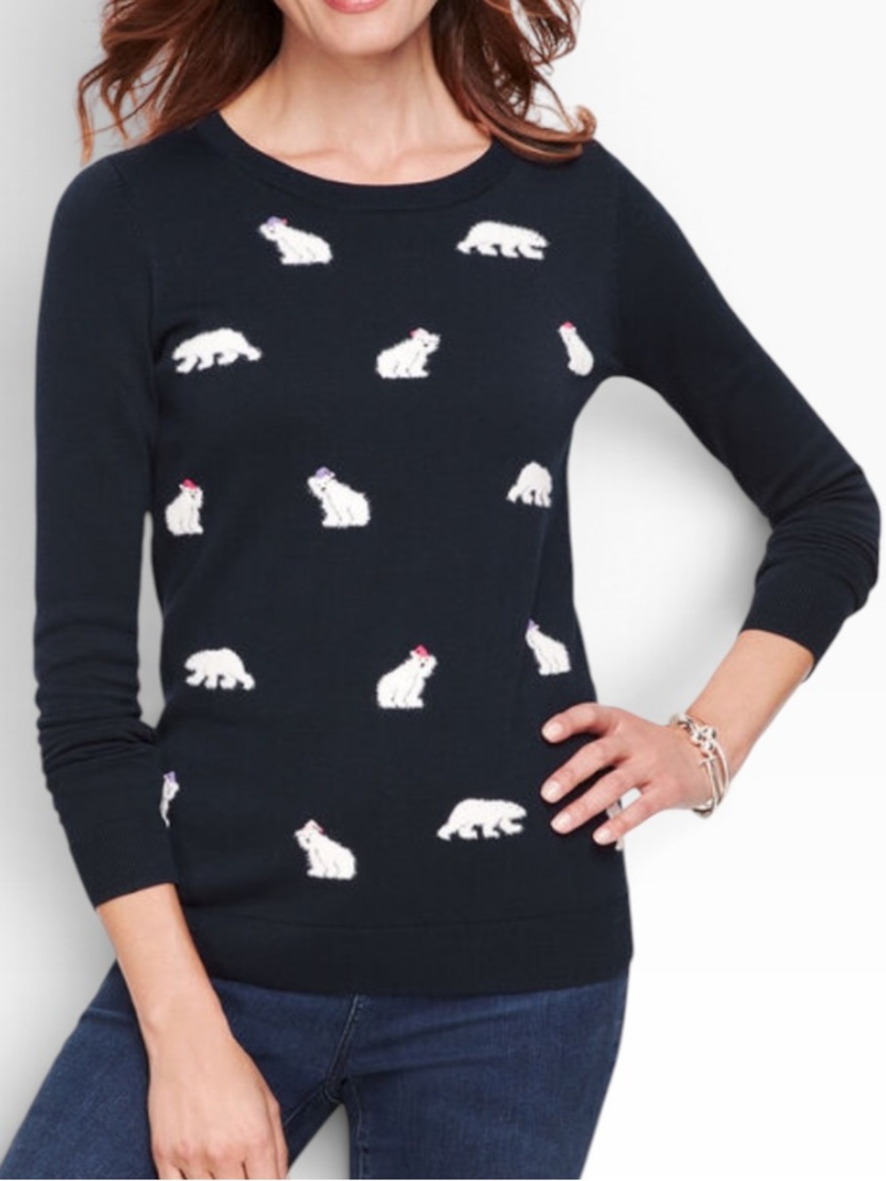 Talbots MINI POLAR BEAR SWEATER Style # P194121635 Navy & White